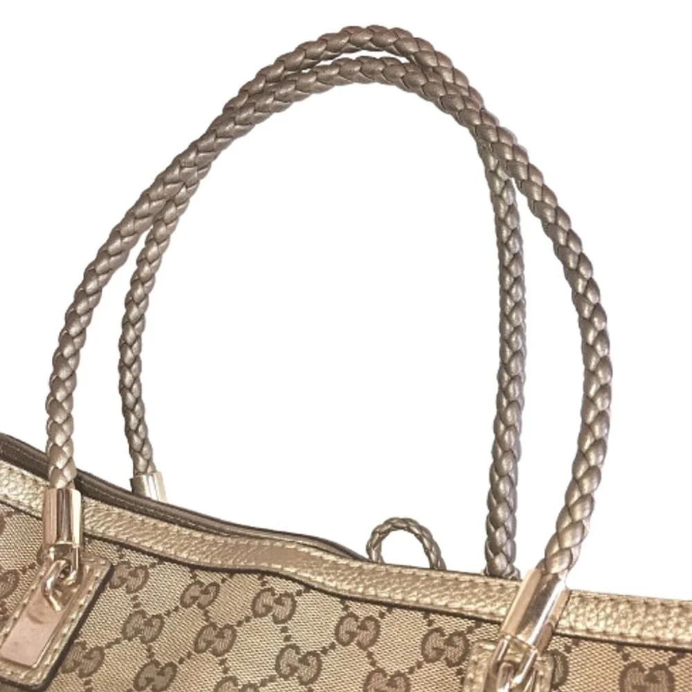 GUCCI Bella GG Canvas Leather Shoulder Bag Braided Leather Strap Bamboo Tassel